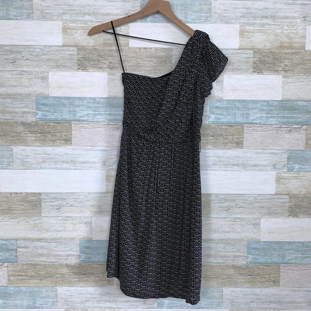 MM Couture Miss Me One Shoulder Dress Black Beige Print Fit & Flare Womens XS